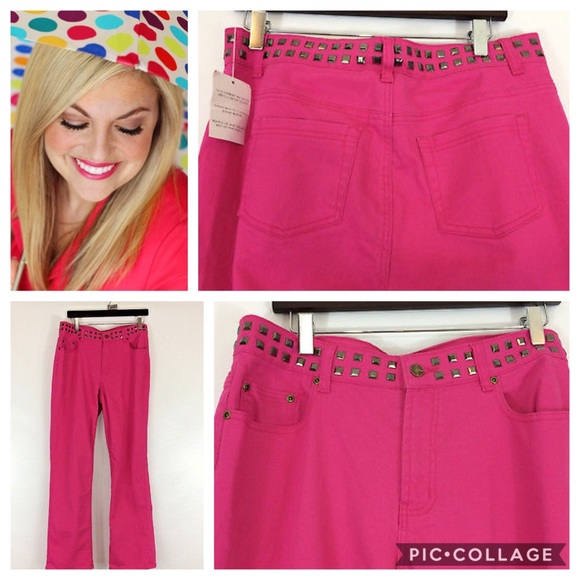 5 pocket Pink stretch Jeans SZ 12 Studs NEW - Picture 1 of 7